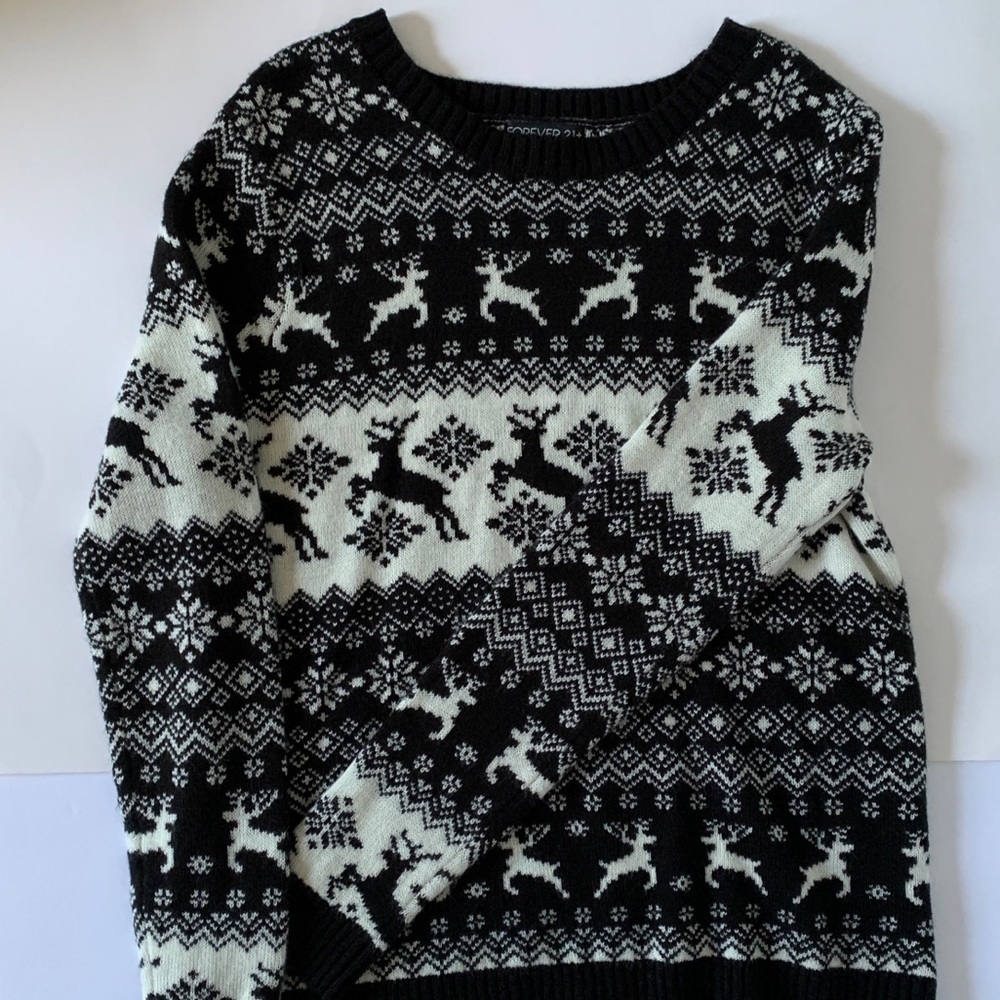 Cozy Black and White Reindeer Sweater